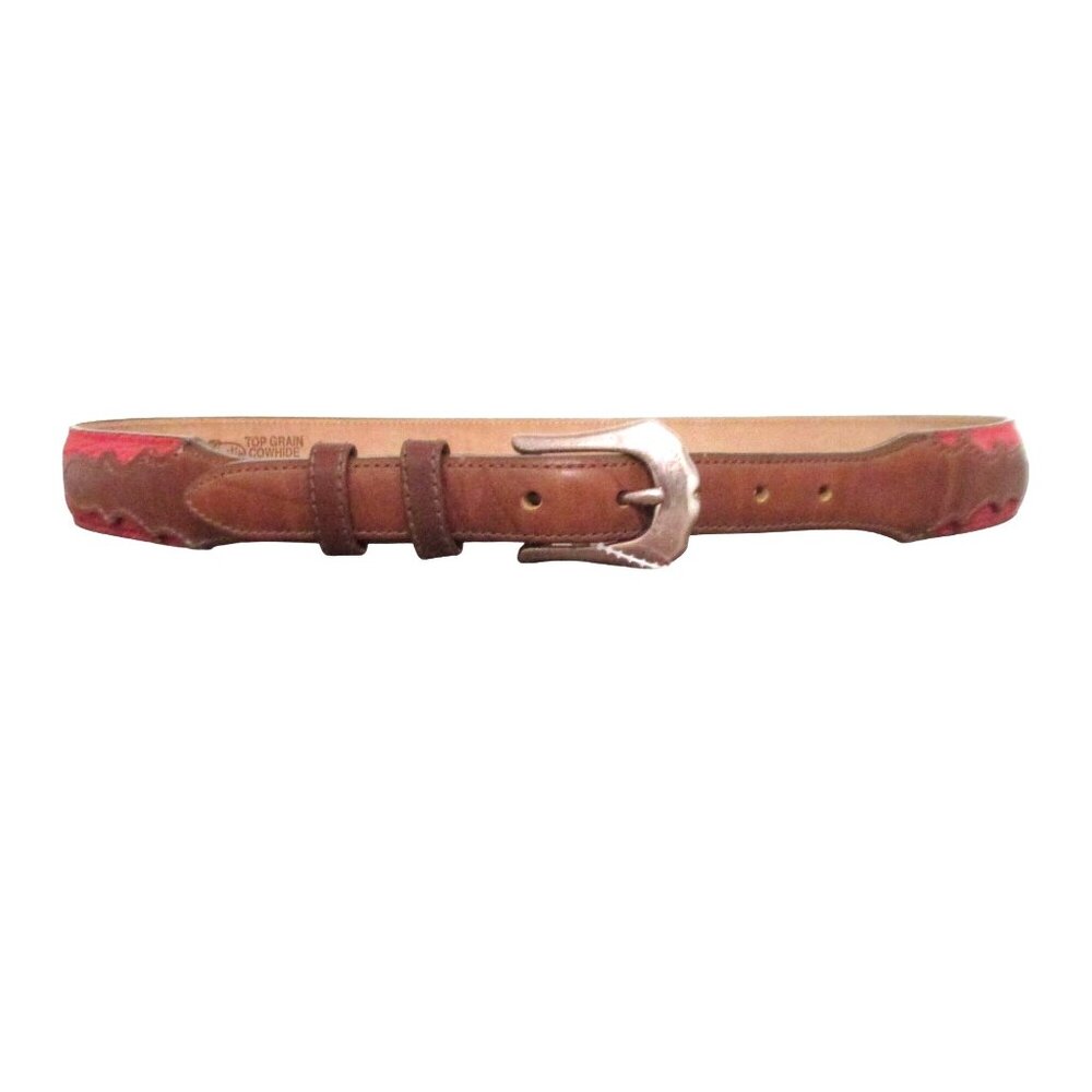 New JUSTIN Womens 32 Western Red & Brown Leather Belt Cowhide
